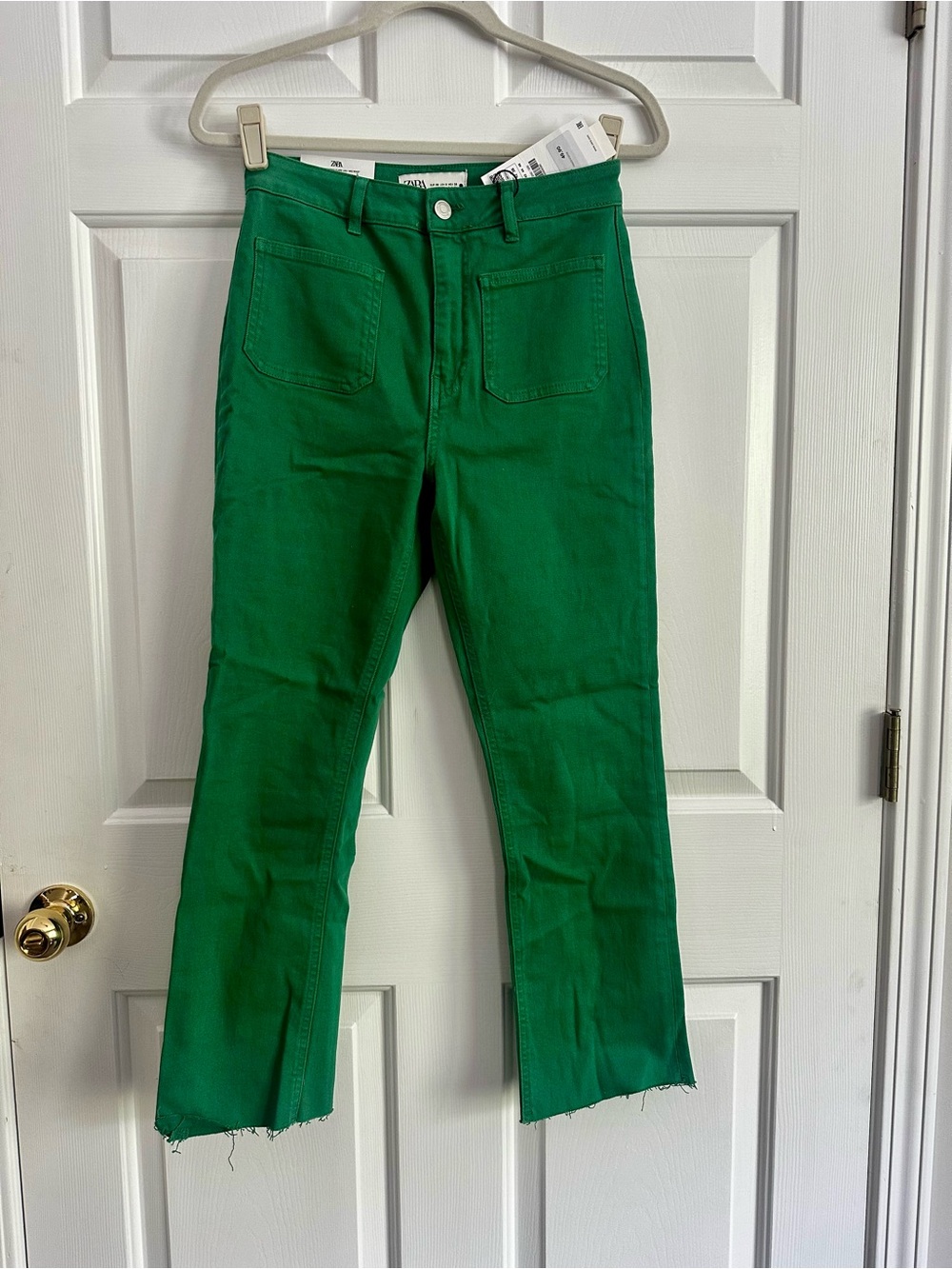 Zara Emerald Green Sailor Cropped Flare Jeans